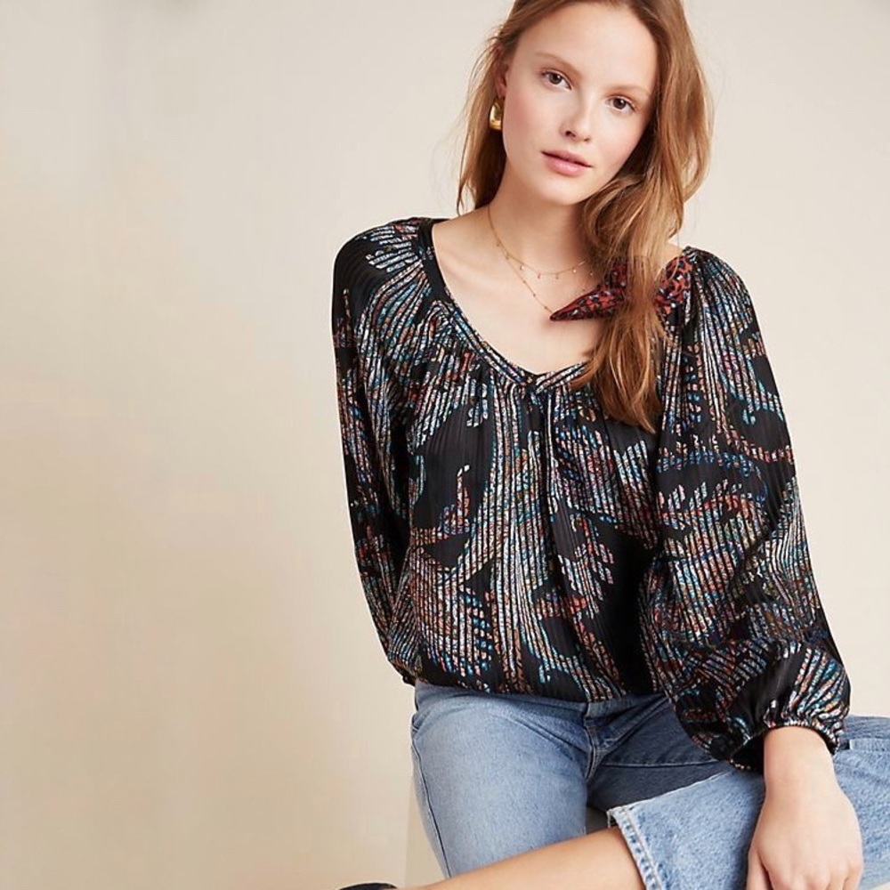 Anthropologie | Maeve | Madeira Satin‎ Burnout Paisley Blouse Size XS